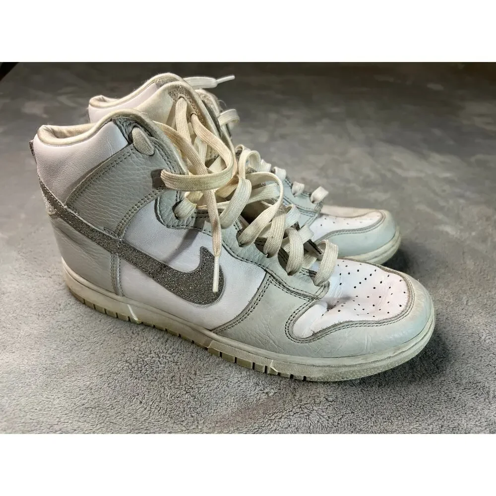 Nike Dunk High Silver Glitter Swoosh sneakers womens 9